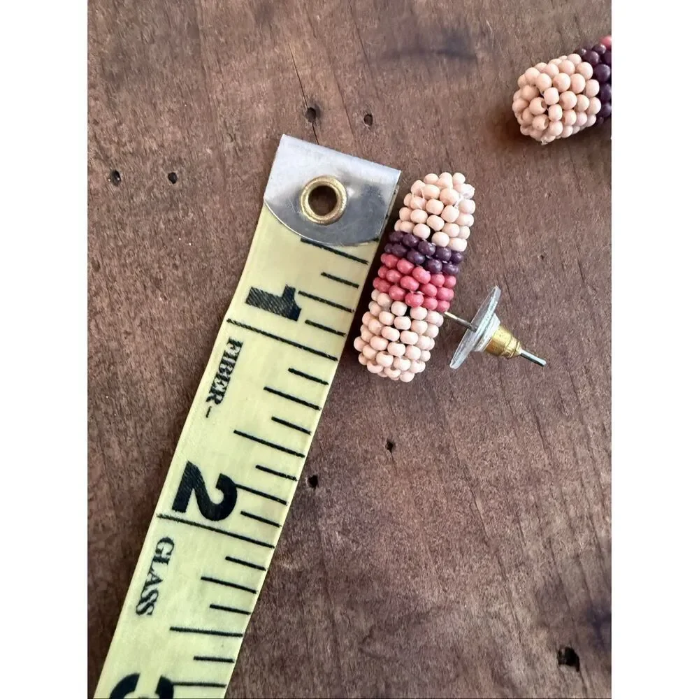 Seed Bead Boho Pierced Earrings Tan Brown Terracotta